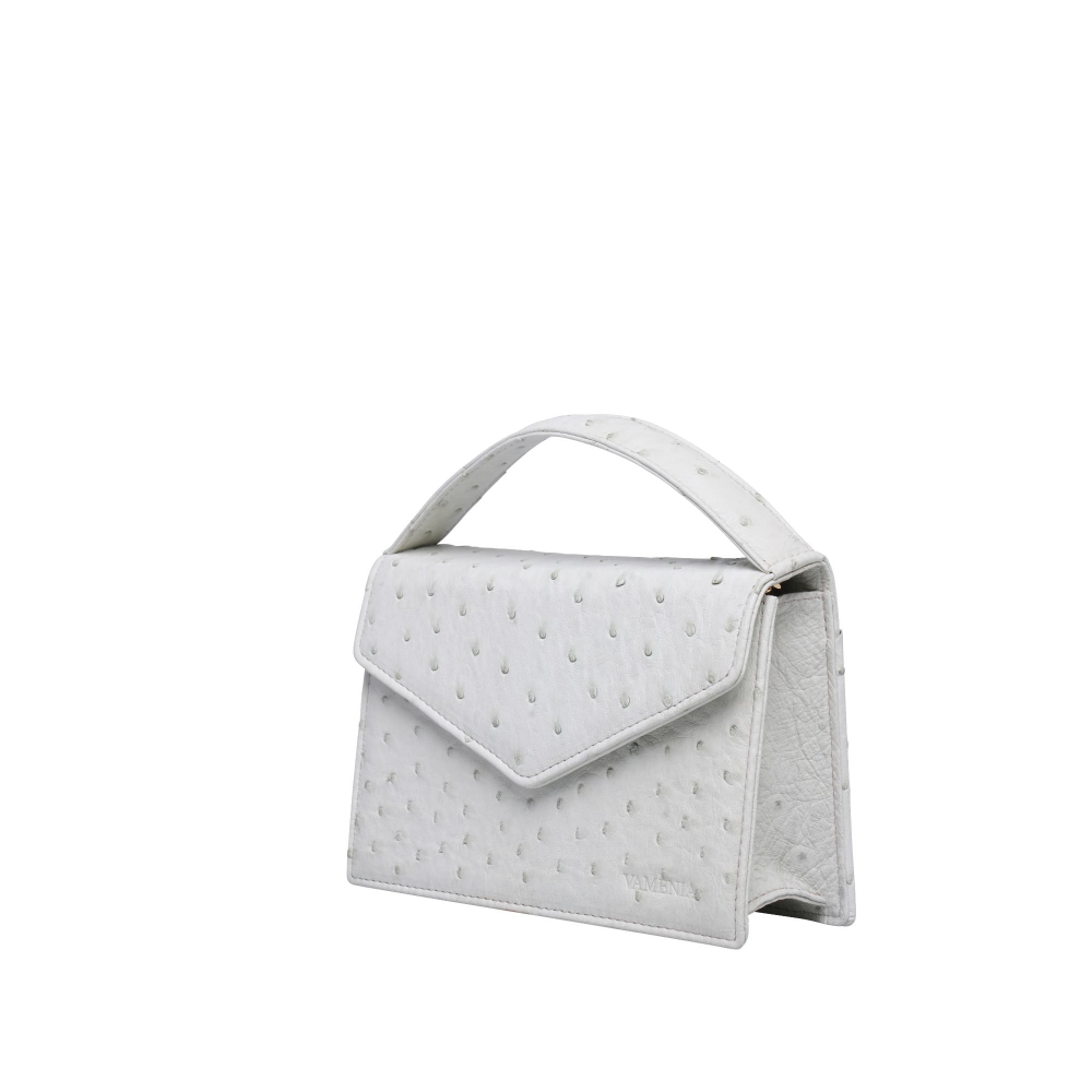 Small Handle Bag made of ostrich leather white